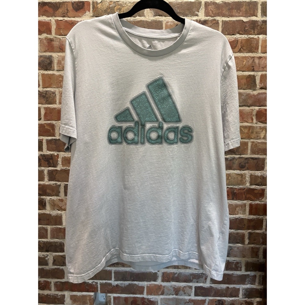 Adidas Shirt, Mens XL, Gray Shirt with Blue Graphic Logo, Go To Tee Short Sleeve